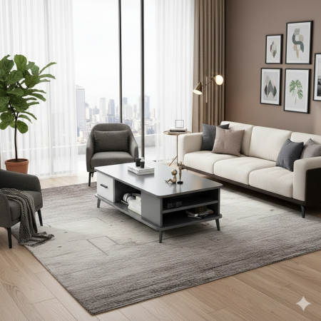 طاولة وسط بللون السكني والابيض